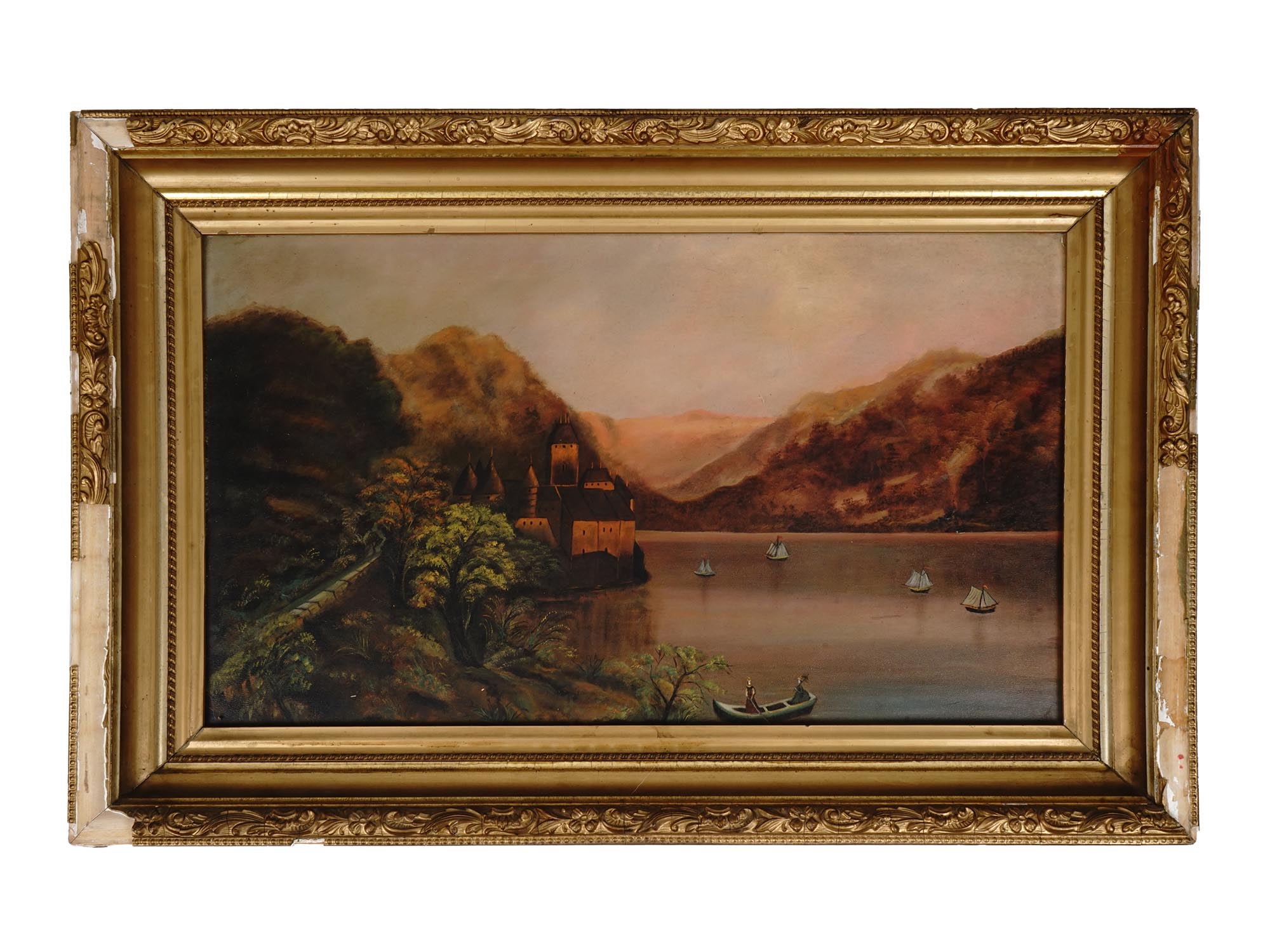 EUROPEAN SCHOOL OIL PAINTING CHATEAU DE CHILLON PIC-